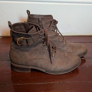 Rustic Brown Lace-Up Boots with Buckle